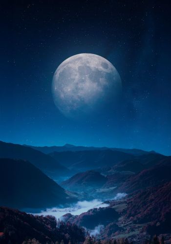 Обои 1668x2388 луна, синий, ночь, пейзаж