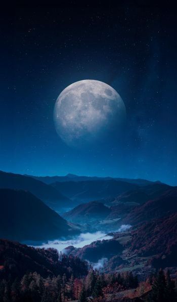 Обои 600x1024 луна, синий, ночь, пейзаж