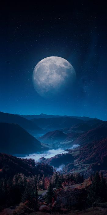 Обои 720x1440 луна, синий, ночь, пейзаж