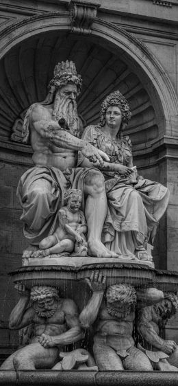 sculpture, statue, black and white Wallpaper 828x1792