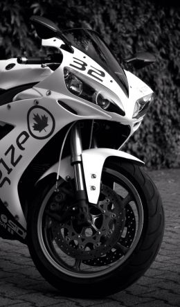 Yamaha YZF-R1, black and white Wallpaper 600x1024