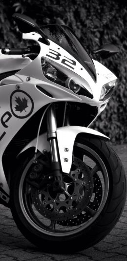 Yamaha YZF-R1, black and white Wallpaper 1080x2220