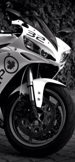 Yamaha YZF-R1, black and white Wallpaper 1080x2340