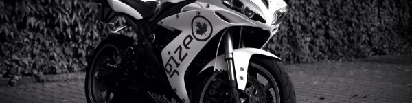 Yamaha YZF-R1, black and white Wallpaper 1590x400