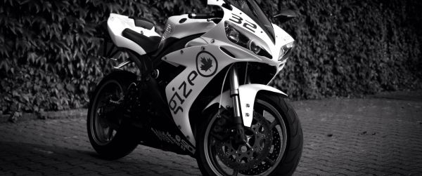 Yamaha YZF-R1, black and white Wallpaper 3440x1440