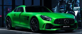 Mercedes, sports car, green Wallpaper 3440x1440