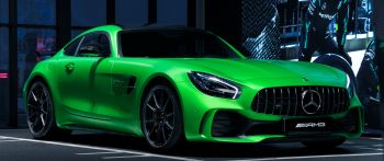 Mercedes, sports car, green Wallpaper 2560x1080