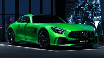 Mercedes, sports car, green Wallpaper 1366x768