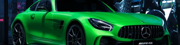 Mercedes, sports car, green Wallpaper 1590x400