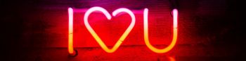 Valentine's day, neon, heart Wallpaper 1590x400