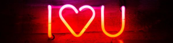 Valentine's day, neon, heart Wallpaper 1590x400