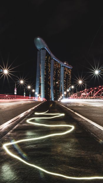 Обои 640x1136 Marina Bay Sands, Сингапур, ночь