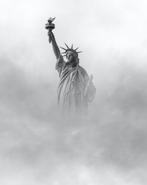 Statue of Liberty, monument, black and white Wallpaper 2025x2538