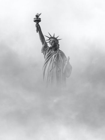 Statue of Liberty, monument, black and white Wallpaper 1536x2048