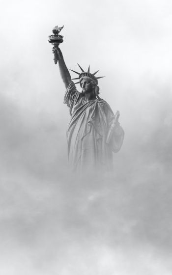 Statue of Liberty, monument, black and white Wallpaper 1200x1920