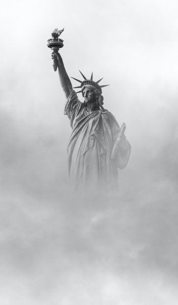Statue of Liberty, monument, black and white Wallpaper 600x1024
