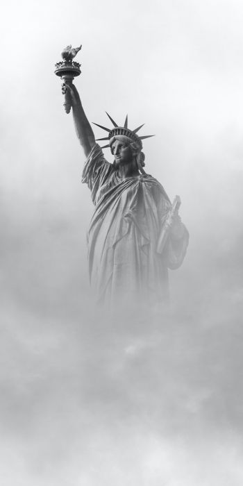 Statue of Liberty, monument, black and white Wallpaper 720x1440