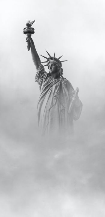 Statue of Liberty, monument, black and white Wallpaper 1080x2220