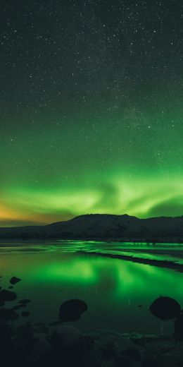 northern lights, landscape, green Wallpaper 720x1440