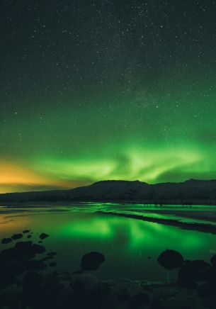 northern lights, landscape, green Wallpaper 1668x2388