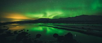 northern lights, landscape, green Wallpaper 2560x1080