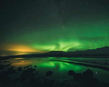 northern lights, landscape, green Wallpaper 1280x1024