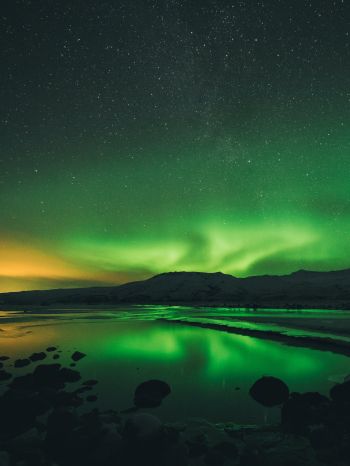 northern lights, landscape, green Wallpaper 1668x2224