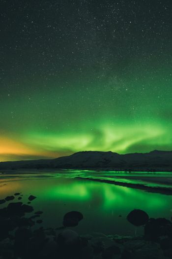 northern lights, landscape, green Wallpaper 640x960