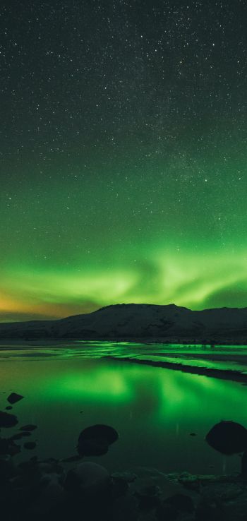 northern lights, landscape, green Wallpaper 1440x3040