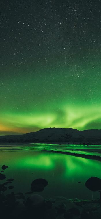 northern lights, landscape, green Wallpaper 1080x2340