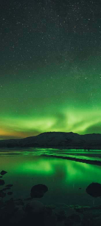 northern lights, landscape, green Wallpaper 1440x3200