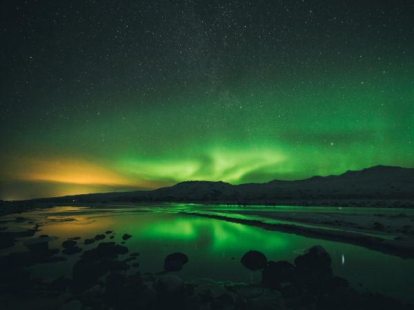 northern lights, landscape, green Wallpaper 800x600