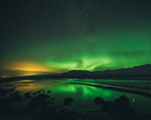 northern lights, landscape, green Wallpaper 1280x1024