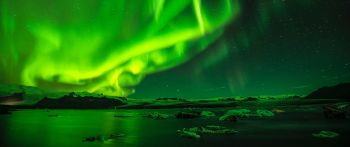 northern lights, green, landscape Wallpaper 2560x1080