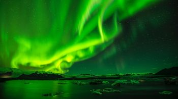 northern lights, green, landscape Wallpaper 1366x768