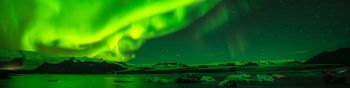 northern lights, green, landscape Wallpaper 1590x400