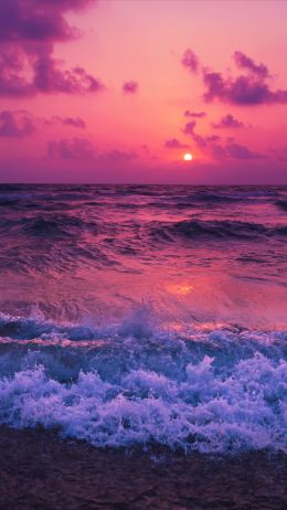 sea, waves, pink sky Wallpaper 750x1334