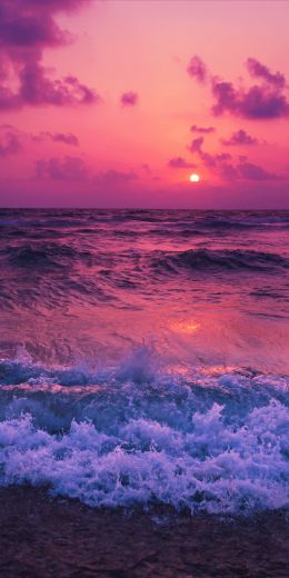 sea, waves, pink sky Wallpaper 720x1440