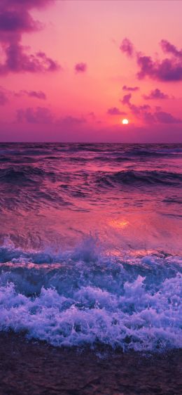 sea, waves, pink sky Wallpaper 828x1792