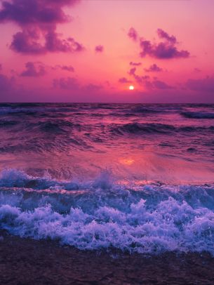 sea, waves, pink sky Wallpaper 1668x2224
