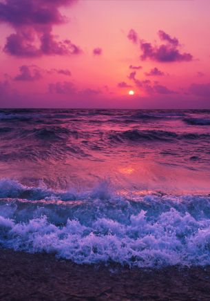 sea, waves, pink sky Wallpaper 1668x2388