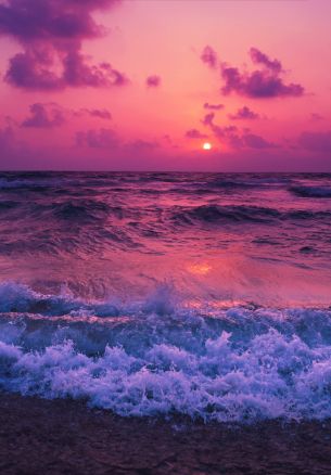 sea, waves, pink sky Wallpaper 1640x2360