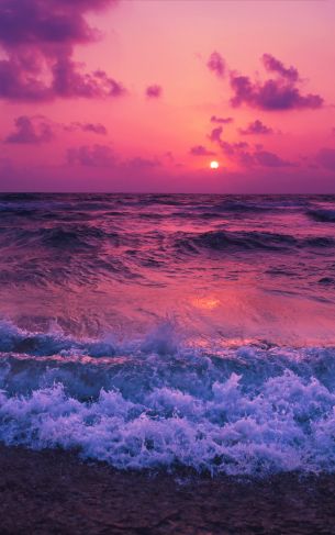 sea, waves, pink sky Wallpaper 1752x2800