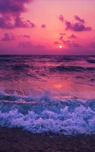 sea, waves, pink sky Wallpaper 800x1280