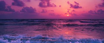 sea, waves, pink sky Wallpaper 2560x1080