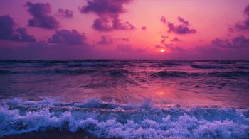 sea, waves, pink sky Wallpaper 1280x720