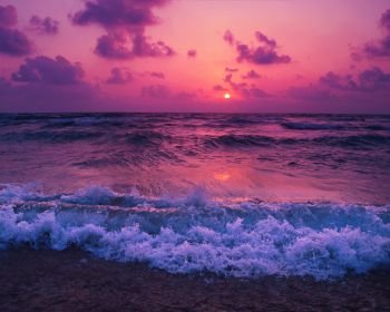 sea, waves, pink sky Wallpaper 1280x1024