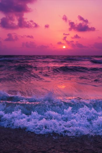 sea, waves, pink sky Wallpaper 640x960