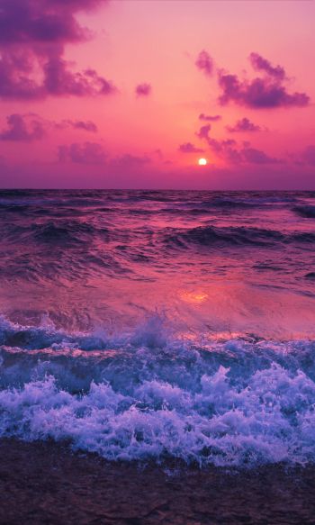 sea, waves, pink sky Wallpaper 1200x2000