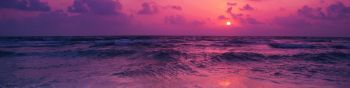sea, waves, pink sky Wallpaper 1590x400